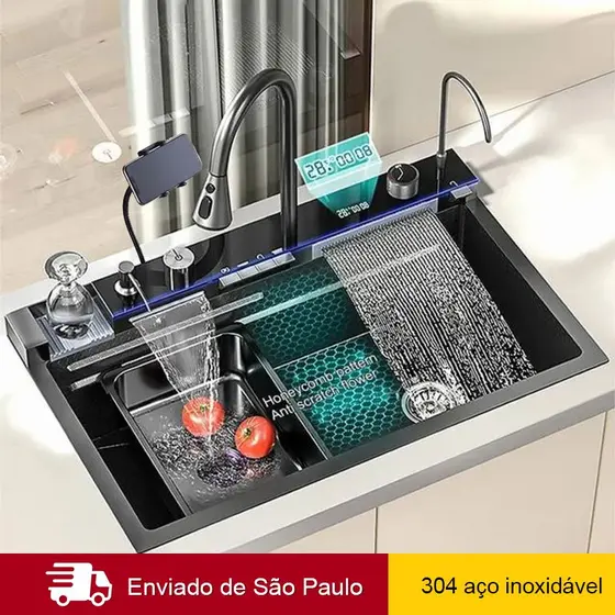 Kit Cuba Gourmet Para Cozinha Com torneira 360 graus Pia Inox 304  Pia Inteligente Premium Completa