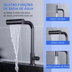 Torneira De Cozinha inox 304 PretoÁgua 4 modos Rotação de 360° Apenas água fria
