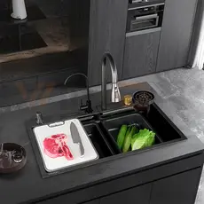Cuba Pia Aço inox 304 Quadrada 75x45 CM Cozinha Gourmet Com Torneira cor preto luxo