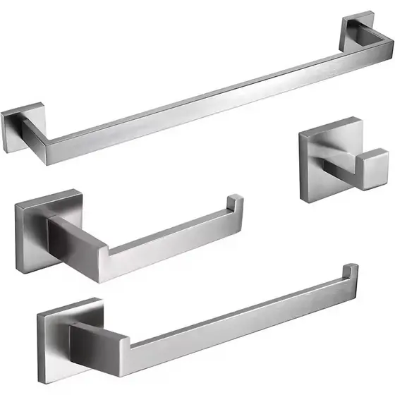 Kit Acessórios Banheiro Inox Prata Escovado com Toalheiro Longo Papeleira