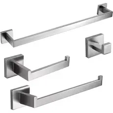 Kit Acessórios Banheiro Inox Prata Escovado com Toalheiro Longo Papeleira