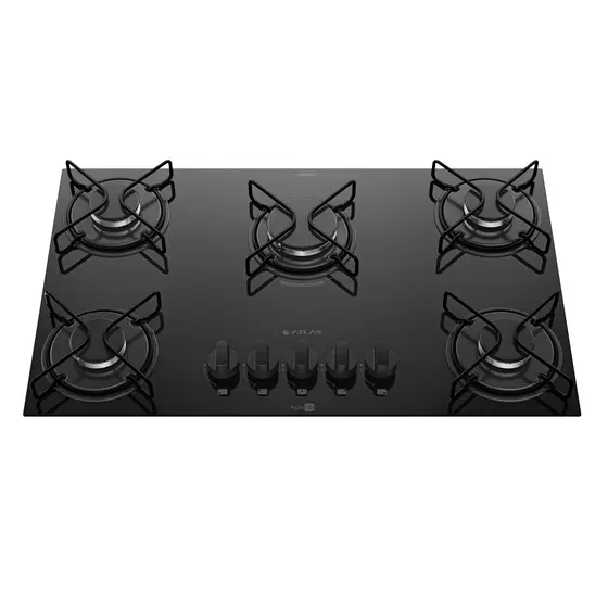 Cooktop Atlas Agile Up 5 Bocas - Mesa de Vidro Mega Chama 2.85kW - Bivolt