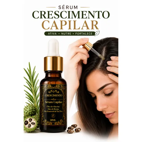Sérum Capilar Crescimento 4 em 1 Anti-Queda Tratamento do Couro Cabeludo Fortalecimento Nutrição 100% Natural Uso Diário