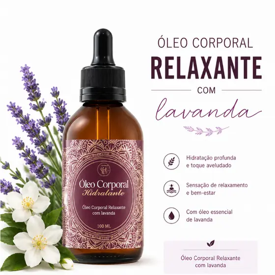 Óleo Corporal 100% Natural Hidratante Relaxante Lavanda Capim Limão com Aromaterapia Óleo Leve Alta Qualidade Uso Diário