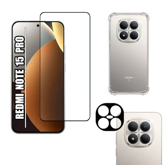 KIT Para Redmi Note 15 Pro - Película de Vidro 3D + Capa + Câmera