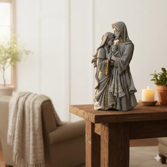 Imagem Sagrada Família Afeto 30cm Beijo de José Escultura Marmorizada Religiosa Decorativa