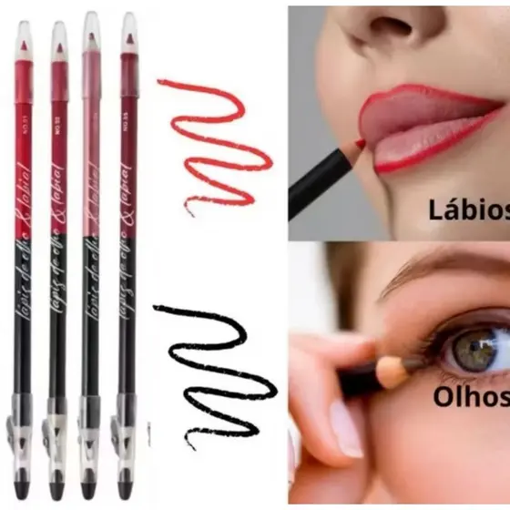 Lápis 2 em 1 Labial E Olhos kit com 12 ou Unidade com apontador Pink 21