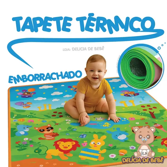 TAPETE ATIVIDADES P/ BEBÊ TÉRMICO ATIVIDADE EDUCATIVA IMPERMEÁVEL DOBRÁVEL 1.20X90 TATAME