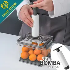 Pote Hermético com Bomba de Vácuo 1,5L Conservação Alimentos Resistente Cinza