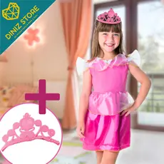 Fantasia Infantil Princesa Rosa com Tiara Festa