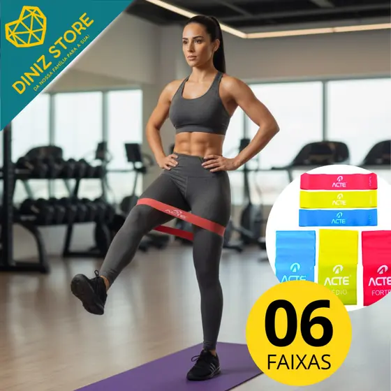 Kit Mini Faixas Elasticas Fitness Exercicios Multintensidade Resistente Com 6 Pecas
