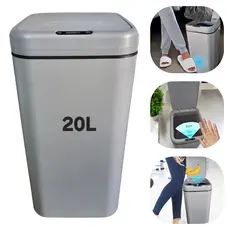 Lixeira Automática Inteligente 16L/20L com Sensor – Cinza, Antiodor e Design Moderno