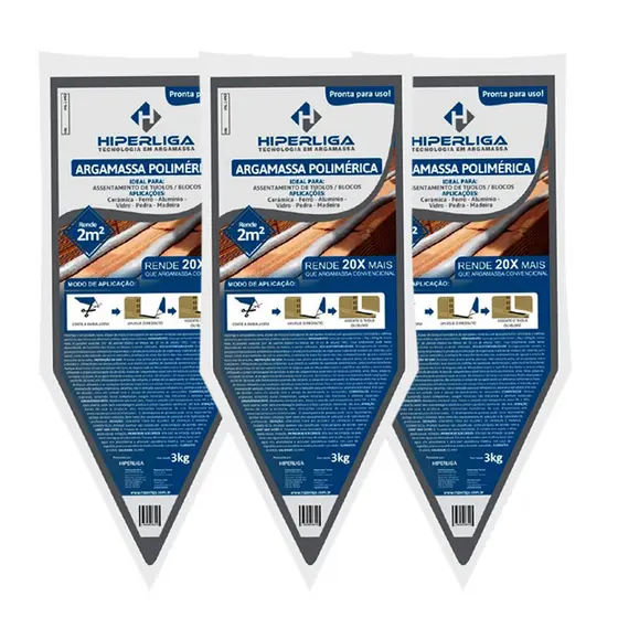 Kit 3 Argamassa massa Polimérica Hiper Liga 3kg Blocos E Tijolos