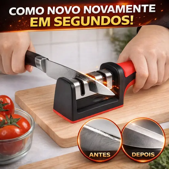 Afiador de Faca 3 Estágios Profissional Amolador de Facas Inox com Base Antiderrapante