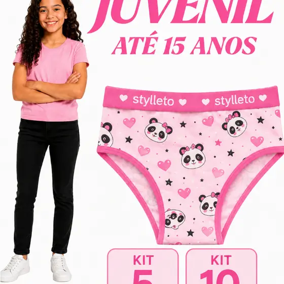 Kit Calçolinha Juvenil Elástico Exposto Menina Moça em Algodão com Forro 100%