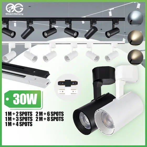30W Kit Spot LED Trilho Eletrificado Cor Preto/Branco +Trilho | Bivolt Luz Frio/Neutro/Quente