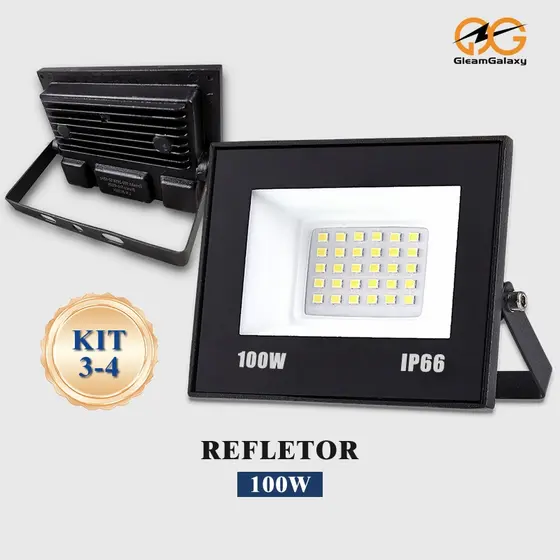 3-4Kit Refletor Led 100w Super Brilho IP66 Branco Frio 6500K Alta Durabilidade e Economia