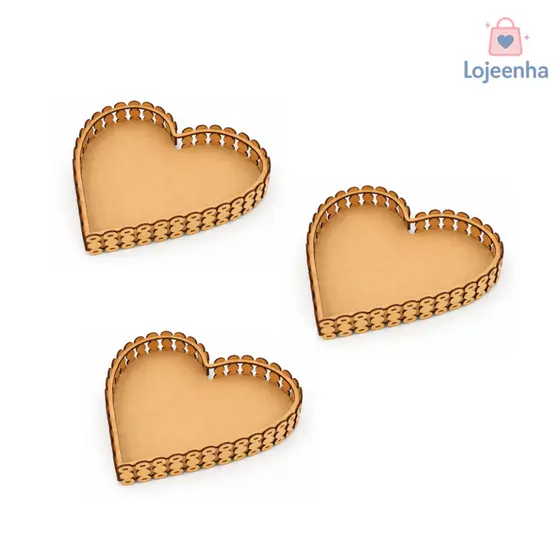 Kit com 3 cestas de coração mdf - coração mdf - bandeja mdf - cesta coração mdf - bandeja coração mdf - presente mdf