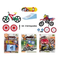 kit 3 Super brinquedos skate dedo com rampa +moto trilha de dedo + bicicleta de dedo presente