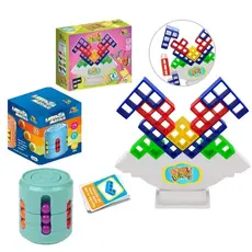 Kit Com 2 Brinquedos,Latinha cilindro magico+Jogo Torre Encaixe Equilibre Blocos Caiu Perdeu Tower