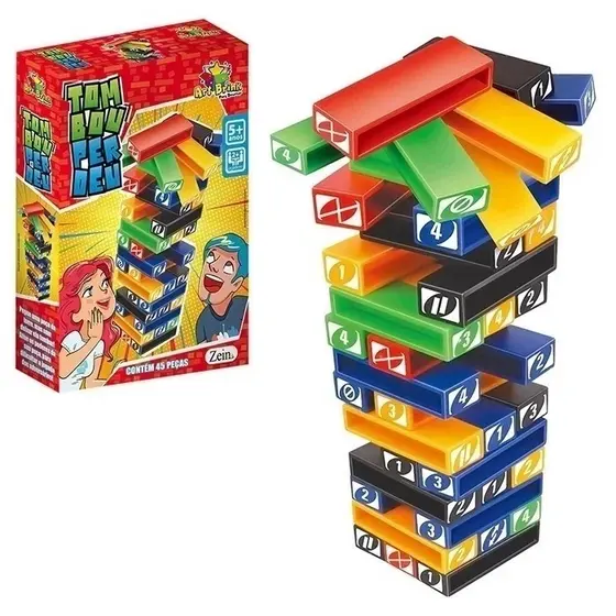 kit com 2 Jogos Educativos Tombou Caiu Perdeu Torre Empilha Blocos 45pçs presente criança