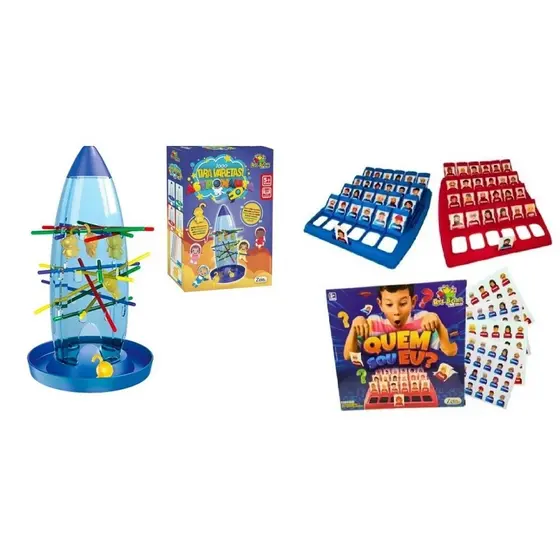 Combo Com 2 Super Jogos (Jogo Quem Sou Eu+Tira Vareta Cai Astronauta)Presente Criança