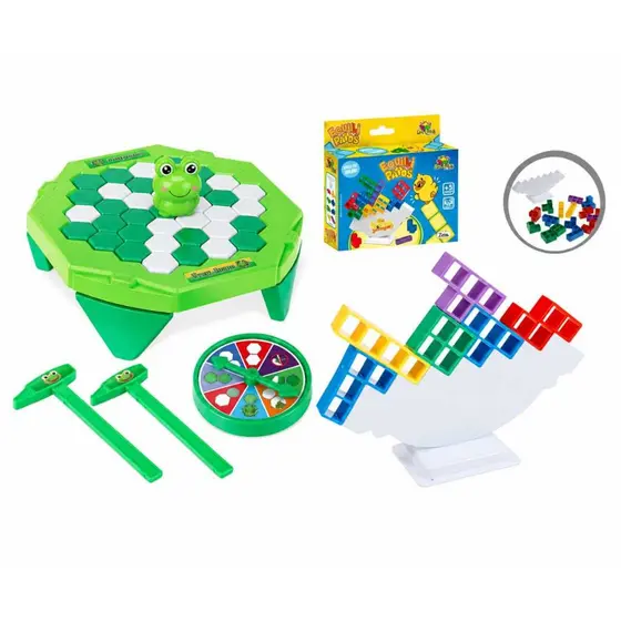 Kit 2 Mini Jogos(Mini Sapinho Quebra Gelo+Mini Torre Equilibre Patos)Divertidos E Interativo