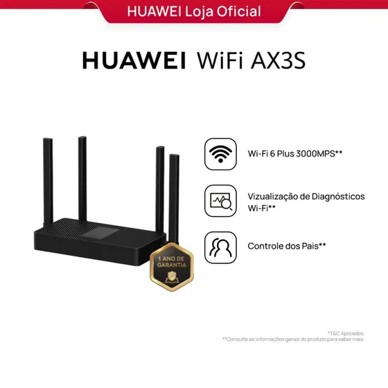 HUAWEI WiFi AX3S | Roteador | Wi-Fi 6+, 3000Mbps | Easymesh | HiConfig Preset | Preto