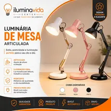 Luminária de Mesa Articulada Flexível Abajur Escritório Estudo Bivolt com Interruptor (Sem Lâmpada)