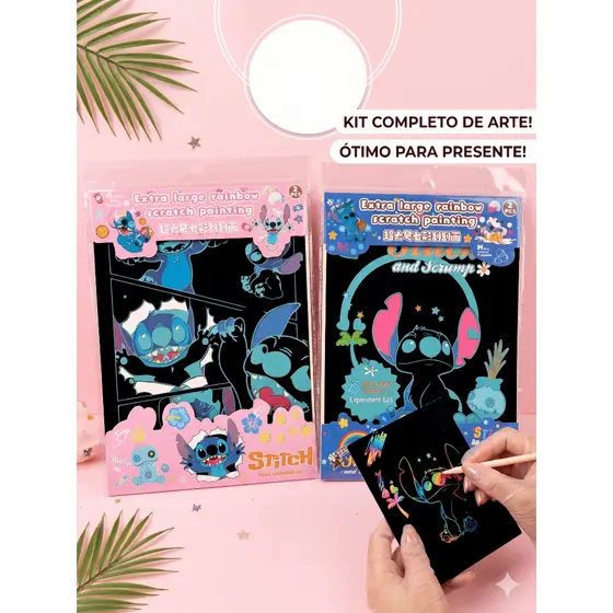 Kit Arte Mágica Stitch  - Raspadinha Colorida Scratch Painting Extra Grande