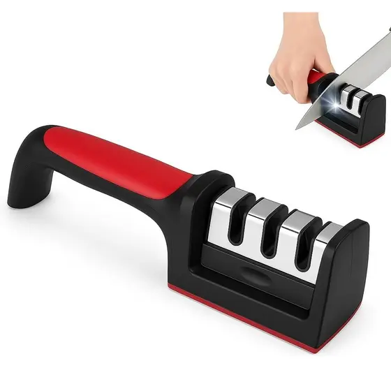 Amolador Afiador de Facas e Tesouras 3 em 1 Aço Inox Profissional com Cabo Ergonômico Antiderrapante