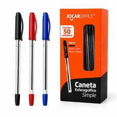 Kit 10 - 50 Canetas Esferográficas 1.0mm Ponta Média Corpo Redondo Azul Preta Vermelha Atacado
