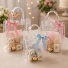 Kit 6 Sacola transparente com botão alça lembrancinha festa pvc 15X20cm 20x20cm 26x30cm