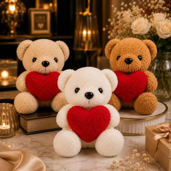 Urso de pelúcia com coração 17cm urso peludo super macio com ventosa vidro ursinho