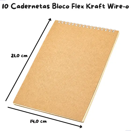 10 Cadernetas Kraft Flex Espiral A5 Bloco para Desenho 50 Folhas Rascunho