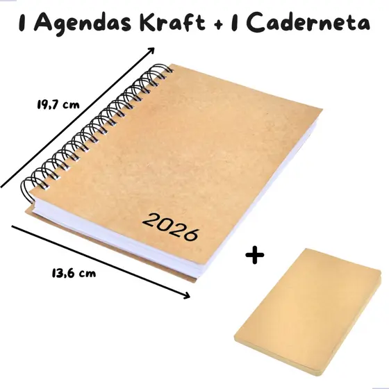1 Agenda Diária Espiral Wire-O Executiva Capa Flex Kraft Ecológica 360pg + 1 Caderneta Kraft sem Pauta