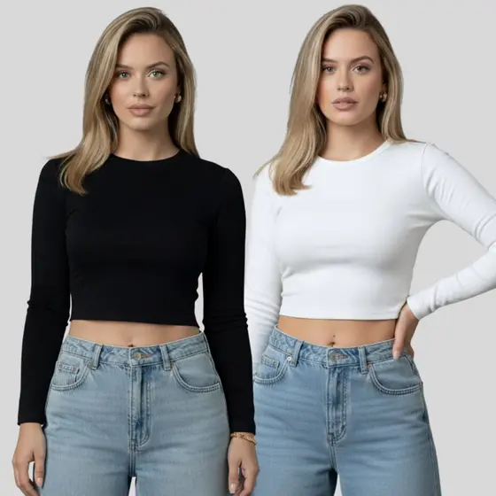 Kit 2 Cropped Suplex Manga Longa Moda Gringa