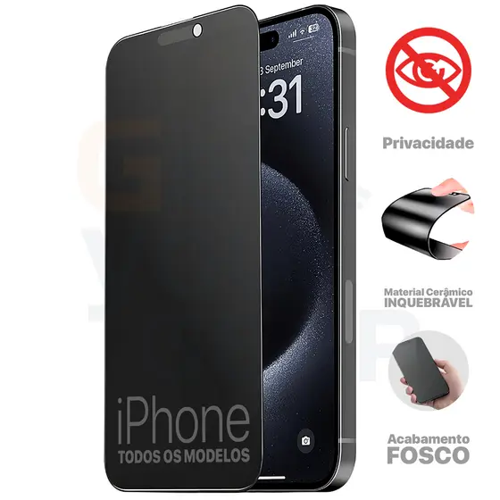 Película de Privacidade Fosca Anti-Impacto para iPhone 11 / 12 / 13 / 14 / 15 / Pro Max