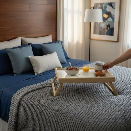 Bandeja Madeira Café na Cama com Pezinho Mesa Portátil para Sofá
