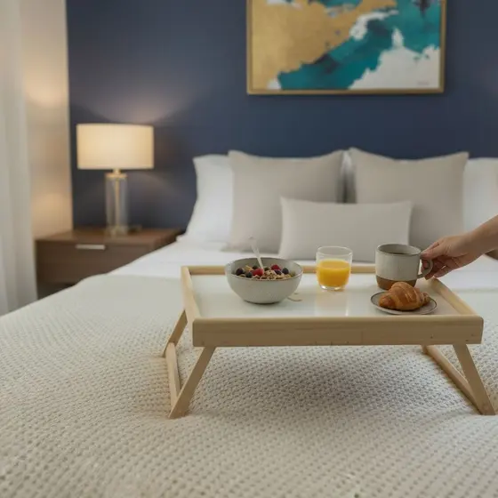 Bandeja Multiuso Madeira Café da Manhã na Cama com Pezinho Dobrável