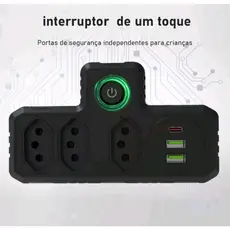 Adaptador de Tomada Múltiplo 3 Saídas + 2 USB + 1 Tipo C Bivolt Turbo Universal Coibeu Bejamim