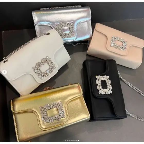 Bolsa Transversal e de Ombro com Corrente Mini Elegante Brilhante da Moda Feminina