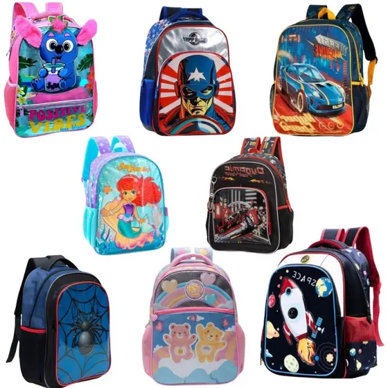 MOCHILA ESCOLAR INFANTIL E JUVENIL DE COSTAS, CRECHE, PASSEIO MENINA OU MENINO VARIADOS