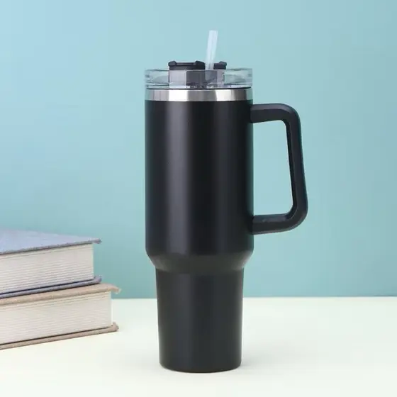 Copo Térmico C/ Canudo 1L Caneca Garrafa de Água Café Chá Copo Portátil Tampa Transparente