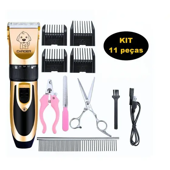 Kit Máquina de Tosar Profissional 11 Peças ,Tosador para Cachorros e Gatos, Inclui Pentes e Acessórios