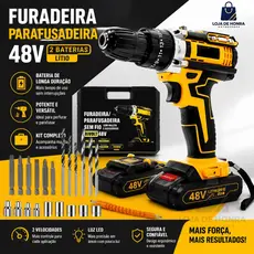 Furadeira e Parafusadeira Sem Fio 48v com 2 Baterias e Estojo Completo | Controle De Velocidade Du