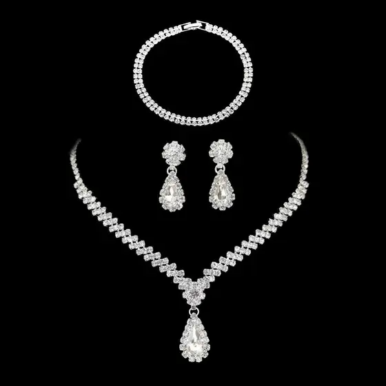 Conjunto De Brincos De Colar De Coroa De Cristal De Noiva Feminino Presente De Festa De Casamento