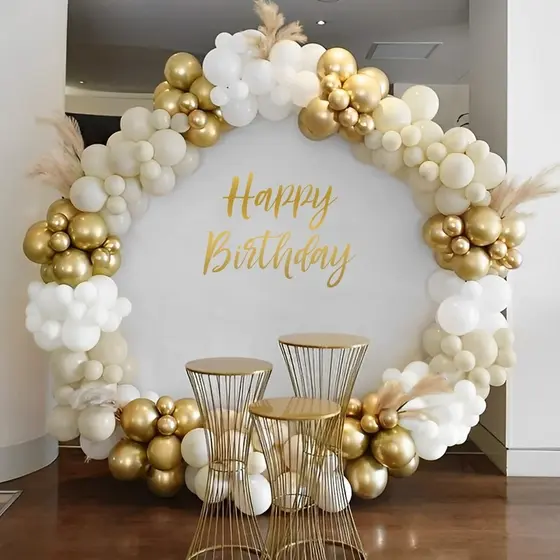 Kit 185 Balões Bege + Branco + Dourado Metalizado |Metalizado Cromado Para Festas