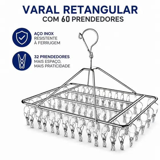 Varal De 60/40 Clips Inox Prendedores Pratico E Retrátil Cabide Para Roupas Intimas Para Pequenas