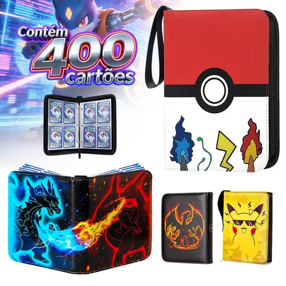 Fichário Pokemon Para 400 Cartas Album Cards Com 50 Folhas